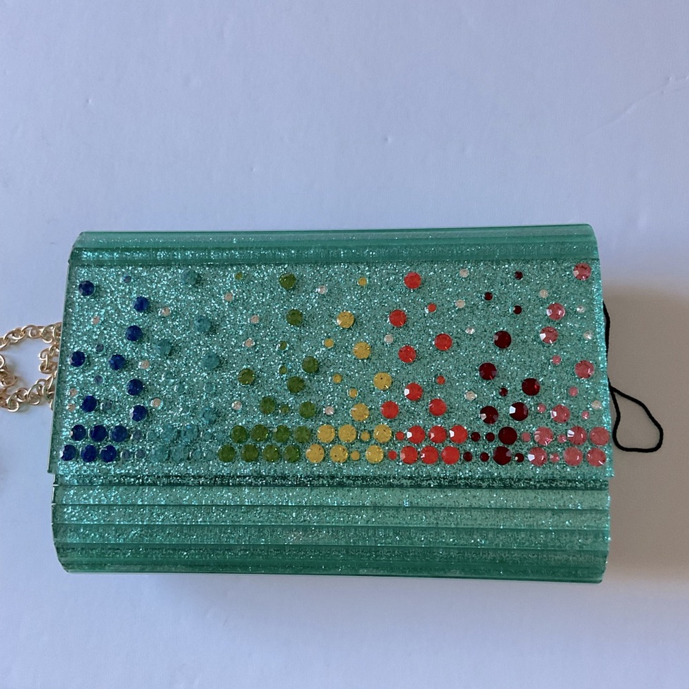 KURT GEIGER LONDON PARTY GLITTER ENVELOPE CLUTCH BAG AQUA NWOT